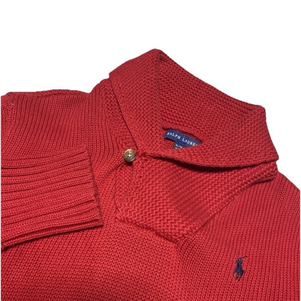 Ralph Lauren Sweater Mens Extra Large Red Shawl Collar Button Knit Ribbed Preppy